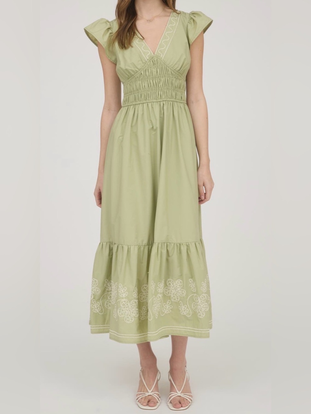 NWOT Sage Green Embroidered Maxi Dress